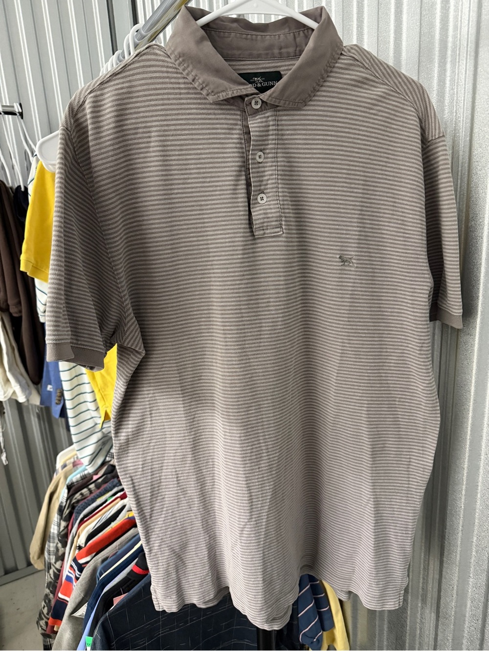 Rodd & Gunn Taupe Narrow-Stripe Polo